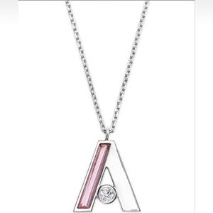 Sterling Silver Letter 'A' Pendant Necklace with Pink Accent